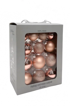 Набор стеклянных шаров Розовое золото 26 шт., Christmas DeLuxe (86779)