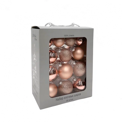 Набор стеклянных шаров Розовое золото 26 шт., Christmas DeLuxe (86779)