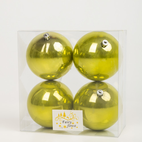 Набор пластиковых шаров Глория 100 мм., салатовый перламутр, 4 шт., ЕлкиТорг (150435)