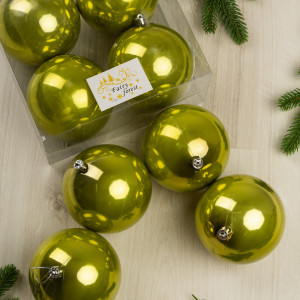 Набор пластиковых шаров Глория 100 мм., салатовый перламутр, 4 шт., ЕлкиТорг (150435)