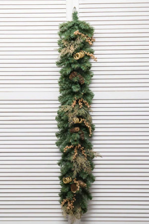  Хвойная ветвь Элитная с золотым декором 140 см., Литая+ПВХ, ЕлкиТорг (52060)