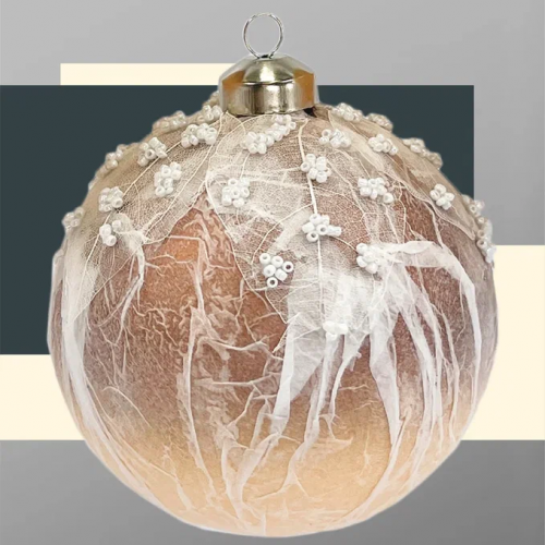 Набор винтажных стеклянных шаров Райский сад  100 мм., песочный, 6 шт., Christmas DeLuxe (14036)