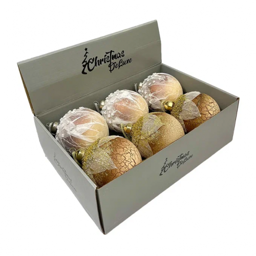 Набор винтажных стеклянных шаров Райский сад  100 мм., песочный, 6 шт., Christmas DeLuxe (14036)