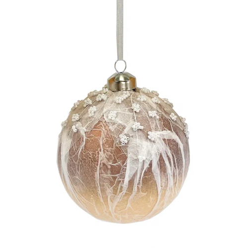 Набор винтажных стеклянных шаров Райский сад  100 мм., песочный, 6 шт., Christmas DeLuxe (14036)