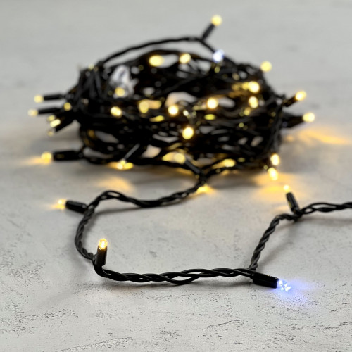 Светодиодная гирлянда с колпачком 75 теплых белых LED ламп 10 м., мерцание, 24В., черный каучуковый провод, IP65, LTC (LL75BLW-1-1WW) 