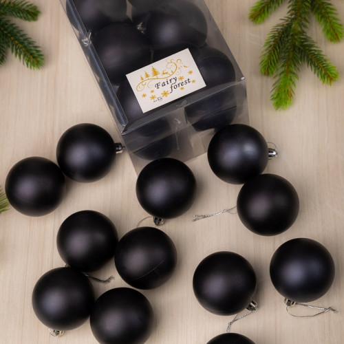 Набор пластиковых шаров Вероника 60 мм., черный матовый, 12 шт., ЕлкиТорг (150205)