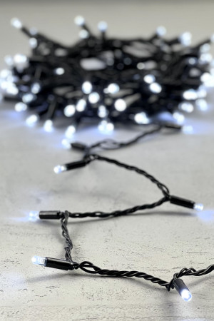 Светодиодная гирлянда с колпачком 100 холодных белых LED ламп 10 м., 220-230 В., черный провод ПВХ, IP65, LTC (PST100CAP-11-2W)