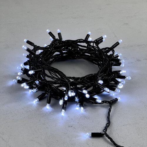 Светодиодная гирлянда с колпачком 100 холодных белых LED ламп 10 м., 220-230 В., черный провод ПВХ, IP65, LTC (PST100CAP-11-2W)