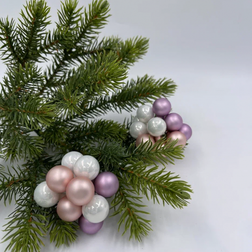 Гроздь стеклянных шаров Ягодный хоровод 2 см., 10 шт., белый/розовый/лавандовый, Christmas DeLuxe (89862)