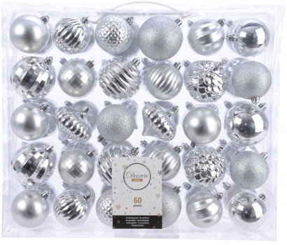 Набор пластиковых шаров Серебряные струны, серебро, 60 шт, Kaemingk (023444) 