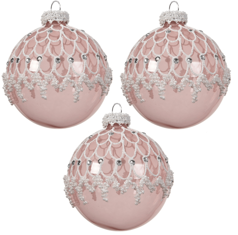 Набор стеклянных шаров  Люневиль 80 мм, прозрачно-розовый, 3 шт, Kaemingk (060213/1) 