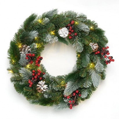 Рождественский венок Очарование с декором 60 см., 30 теплых-белых Led ламп, Леска+ПВХ, ЕлкиТорг (52095)