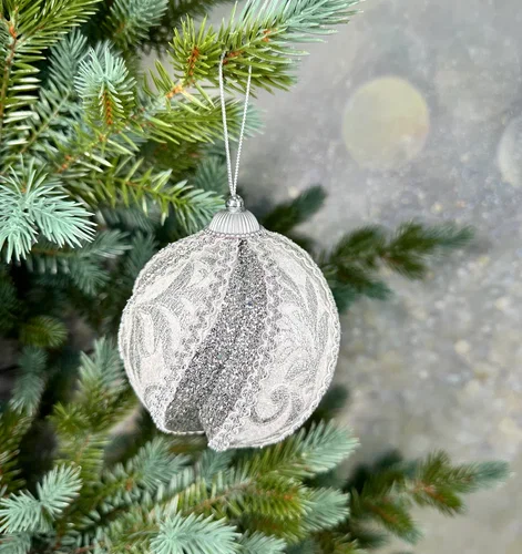 Винтажный шар Аллегро 10 см., серебро, 1 шт., Christmas DeLuxe (86591)