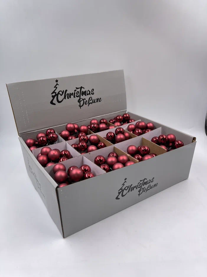 Гроздь стеклянных шаров Ягодный хоровод 2 см., 10 шт., бордовый, Christmas DeLuxe (89870)