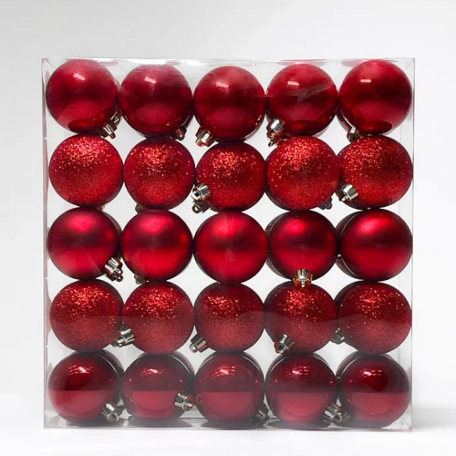 Набор пластиковых шаров Подарок Эльфа 60 мм., красный, 50 шт., Christmas DeLuxe (89582)