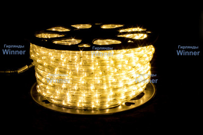 Дюралайт круглый Ø 13 мм., 220V, 3-жилы, теплые белые LED лампы 32 шт на 1 м., бухта 50 м, силикон, Winner (05.50.13.32WW)
