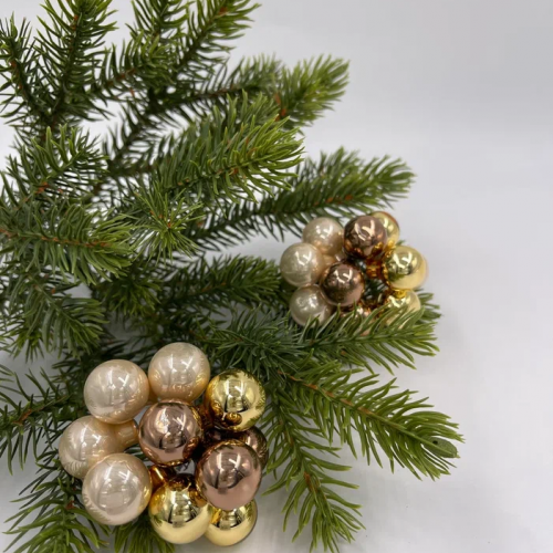 Гроздь стеклянных шаров Ягодный хоровод 2 см., 10 шт., жемчужный/золото/коричневый, Christmas DeLuxe (89863) в Санкт-Петербурге