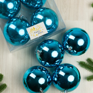 Набор пластиковых шаров Глория 100 мм., бирюза глянцевый, 4 шт., ЕлкиТорг (150434)