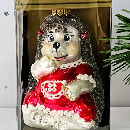 Елочное украшение Ежик-девочка, стекло, 9 см., 1 шт., Irena CO (54063)