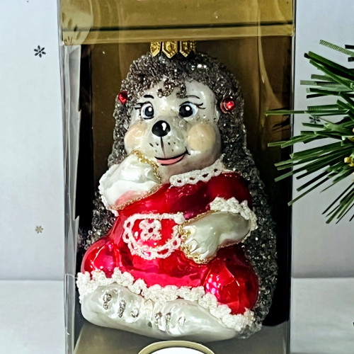 Елочное украшение Ежик-девочка, стекло, 9 см., 1 шт., Irena CO (54063)