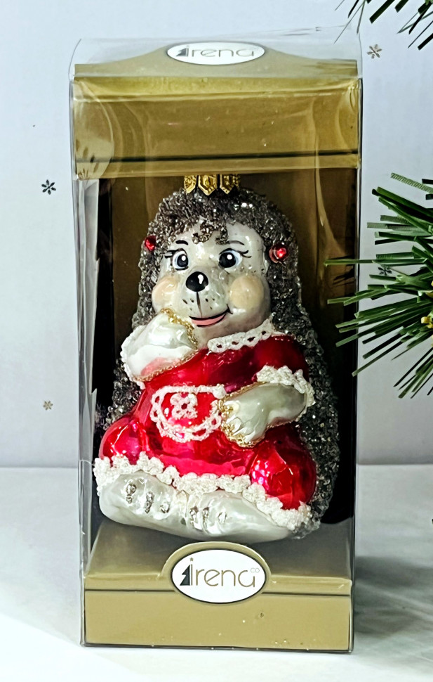 Елочное украшение Ежик-девочка, стекло, 9 см., 1 шт., Irena CO (54063)
