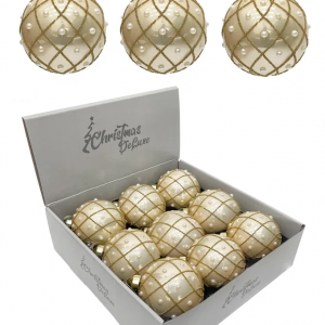 Набор винтажных стеклянных шаров Благородная нежность 80 мм., бежевый с золотом, 9 шт., Christmas DeLuxe (13136)