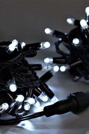Светодиодная нить 100 холодных белых LED ламп, 10 м., 220В, мерцание, черный резиновый провод 2,3 мм., Teamprof (TPF-S10CF-220V-SRB/W)