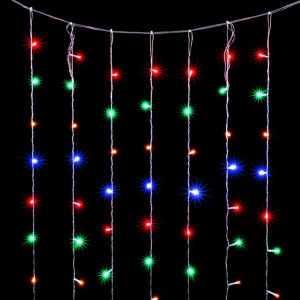 Светодиодный занавес 2*3 м., 600 разноцветных LED ламп, облегченный, прозрачный провод ПВХ, LTC (PCL600NOT-10-2M)