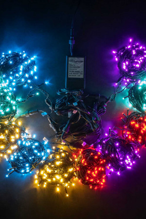 Комплект LED освещения для ели высотой до 10 м., цвет ламп: красный, теплый белый, аквамарин, нежно-розовый, светло-голубой, контроллер, силиконовый провод, (KFCT1000-10F11-1M2)