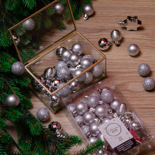 Набор елочных украшений Звездный 30 мм, 33 предмета, серебро, Kaemingk (023467)