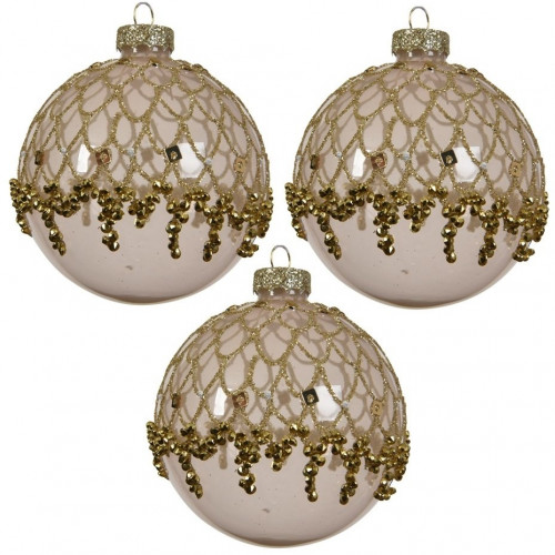 Набор стеклянных шаров  Люневиль 80 мм, бежевый, 3 шт, Kaemingk (060217/1) 