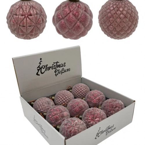 Набор винтажных стеклянных шаров Клюква в сахаре 80 мм., бордо, 9 шт., Christmas DeLuxe (13036)