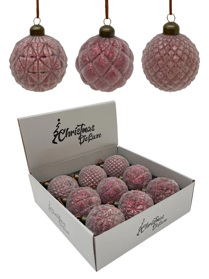 Набор винтажных стеклянных шаров Клюква в сахаре 80 мм., бордо, 9 шт., Christmas DeLuxe (13036)