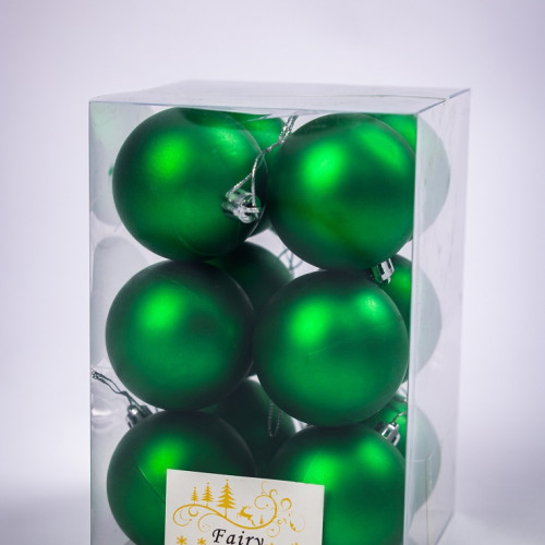 Набор пластиковых шаров Вероника 60 мм., зеленый матовый, 12 шт., ЕлкиТорг (150209)