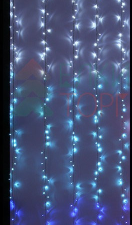 Занавес с эффектом бегущий огонь 2*1.6 м., 24V, 150 LED ламп бело - синего цвета, прозрачный провод, Beauty Led (ESI150-SH10-1WB) 