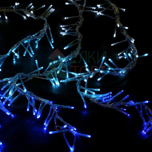 Занавес с эффектом бегущий огонь 2*1.6 м., 24V, 150 LED ламп бело - синего цвета, прозрачный провод, Beauty Led (ESI150-SH10-1WB) 