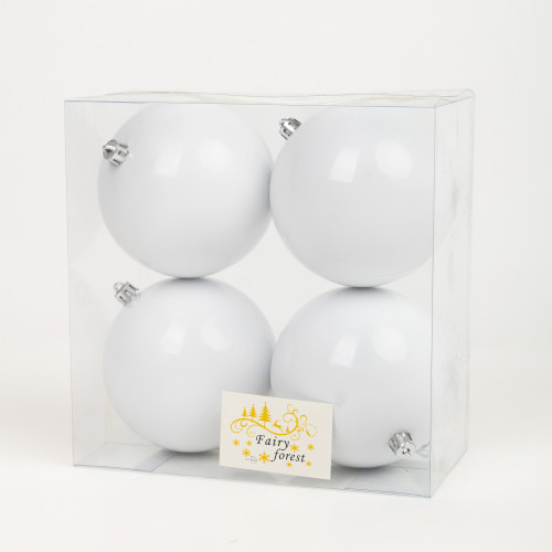 Набор пластиковых шаров Глория 100 мм., белый глянцевый, 4 шт., ЕлкиТорг (150444) в Санкт-Петербурге