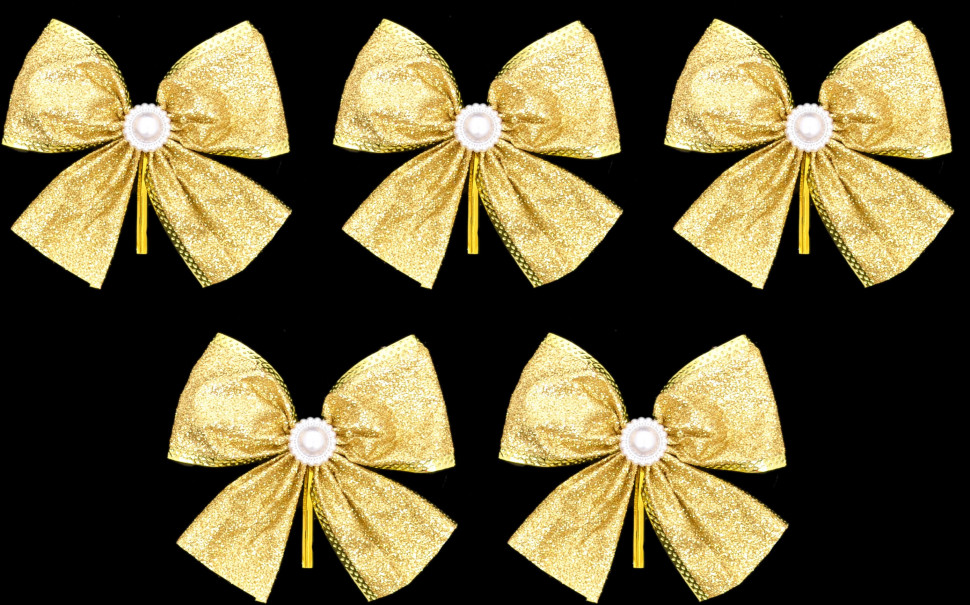 Комплект бантиков Искристый с жемчугом 5 шт., золото, Beauty Ball (21875)