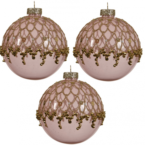 Набор стеклянных шаров  Люневиль 80 мм, розовый, 3 шт, Kaemingk (060217/2) 