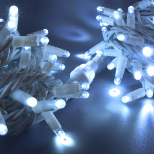 Светодиодная нить 100 холодных белых LED ламп, 10 м., 220В, статика, белый резиновый провод, Teamprof (TPF-S10C-220V-RW/W)