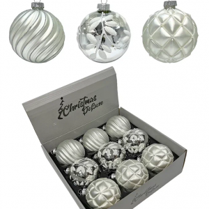 Набор винтажных стеклянных шаров Старинный вальс 80 мм., серебро, 9 шт., Christmas DeLuxe (14089)