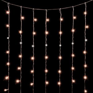Светодиодный занавес 2*3 м., 600 экстра теплых белых LED ламп, мерцание, облегченный, прозрачный провод ПВХ, LTC (PCL600NOTBLW-10-2EWW)