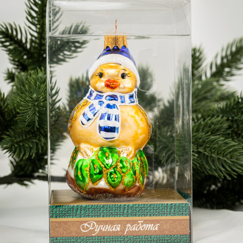 Елочное украшение Воробей - Птичка с шапочкой и шарфиком, стекло, 11 см., 1 шт., Витус (А180)