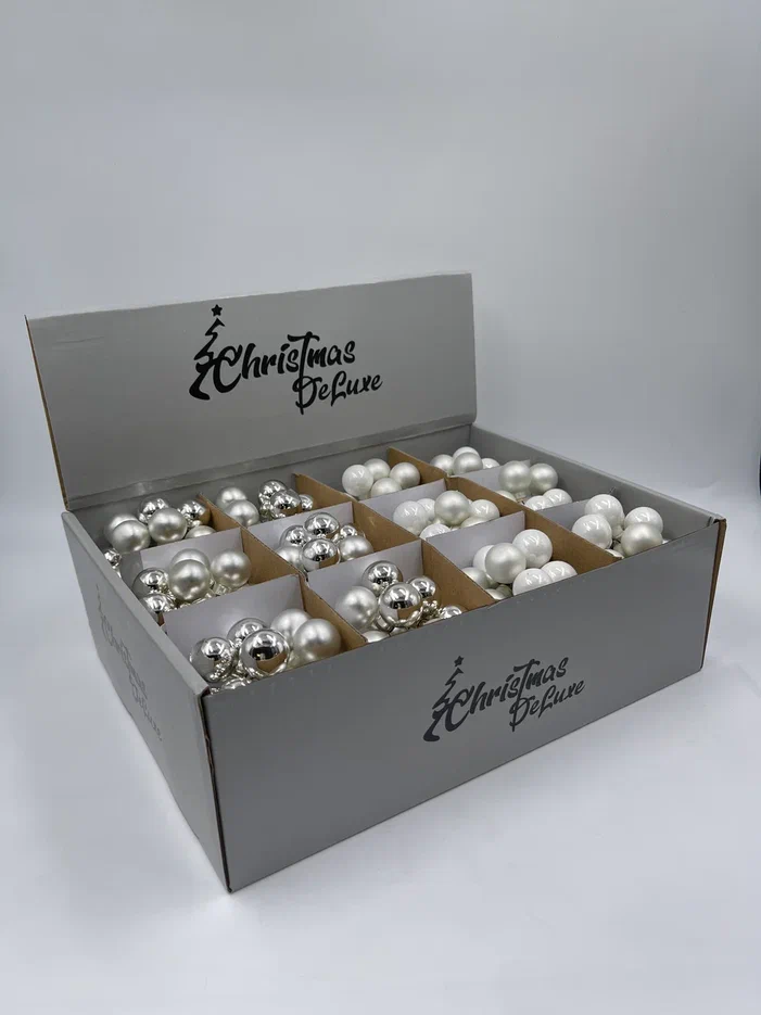Гроздь стеклянных шаров Ягодный хоровод 2 см., 10 шт., первый снег, Christmas DeLuxe (89868)