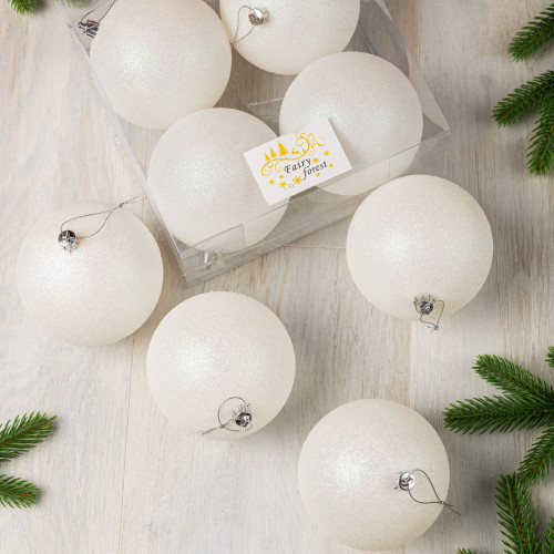 Набор пластиковых шаров Глория 100 мм., белый глиттер, 4 шт., ЕлкиТорг (150439)