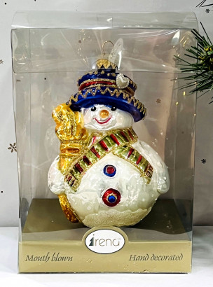 Елочное украшение Снеговик в шарфе, стекло, 12 см., 1 шт., Irena CO (54237)