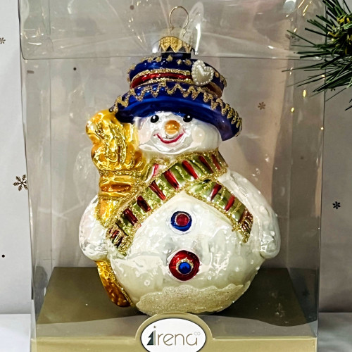 Елочное украшение Снеговик в шарфе, стекло, 12 см., 1 шт., Irena CO (54237)