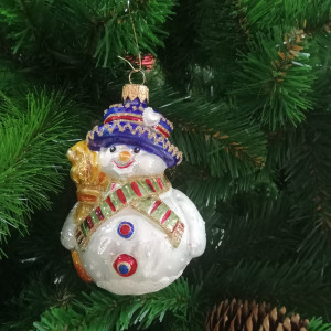 Елочное украшение Снеговик в шарфе, стекло, 12 см., 1 шт., Irena CO (54237)