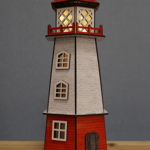 Светильник декоративный Маяк 33 см., дерево, красно-белый, на батарейках, Lampirida (4529)