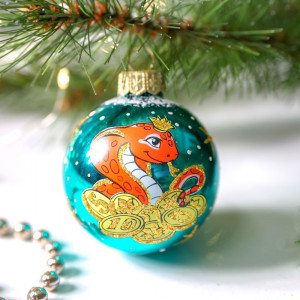 Стеклянный шар Змея 60 мм., бирюзовый, Ёлочка (С29/1)